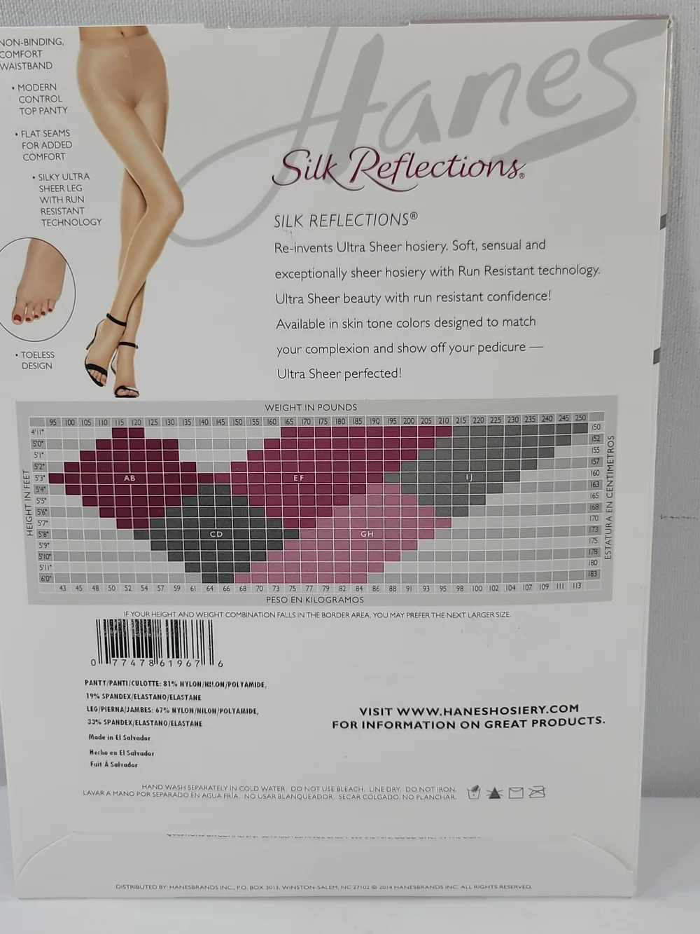 Hanes Silk Reflections Ultra Sheer Toeless Control Top Pantyhose Size CD